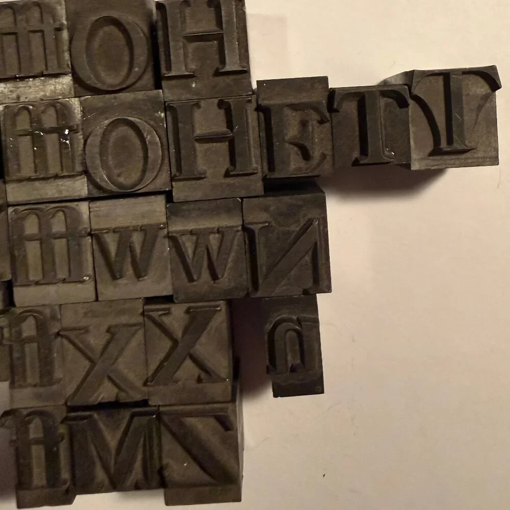 Vintage Metal Letterpress Type Blocks Set of 30 Printer’s Type Letters
